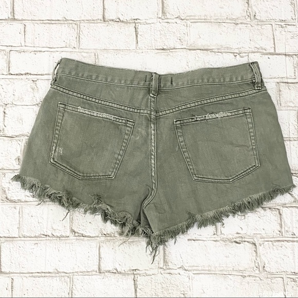 FREE PEOPLE We The Free Loving Good Vibrations Cutoff Olive Green Denim Shorts - Picture 4 of 13